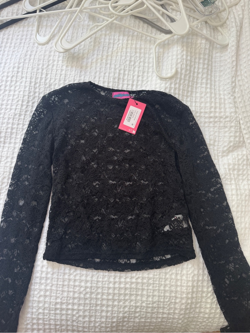 Edikted Black Sheer Lace Long-Sleeve Top